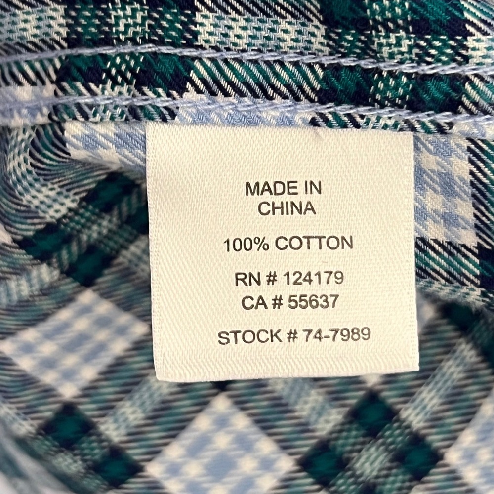 Johnston & Murphy Button Down Shirt Mens Large Teal Blue Plaid Flip Cuff L/S - Picture 4 of 12